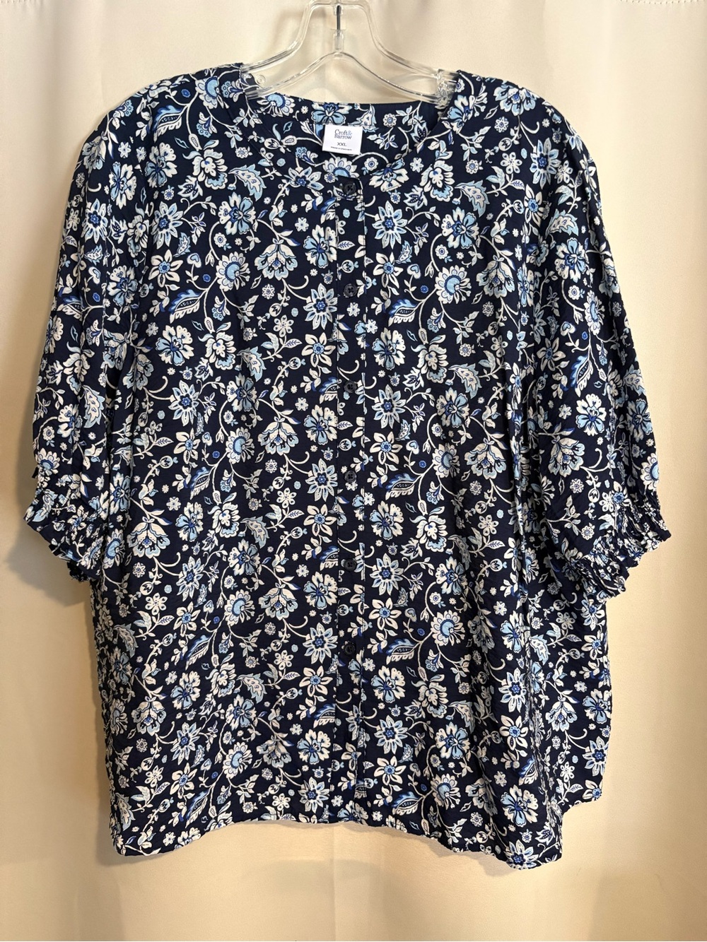 Croft & Barrow Navy Floral Button-Up Peasant Blouse
